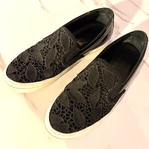 Salvatore Ferragamo Black Lace Slip-On Sneakers